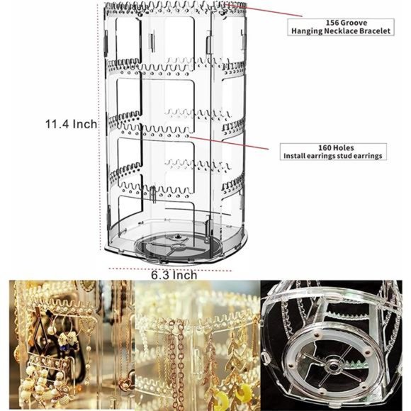 acrylic 360 Rotating Earring Holder Organizer Clear Jewelry Displays Dangle Rack - Picture 2 of 6